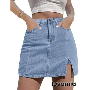 Luvamia Women’s Denim Skort High Waisted Stretch Mini Skirt Jean Short Size M